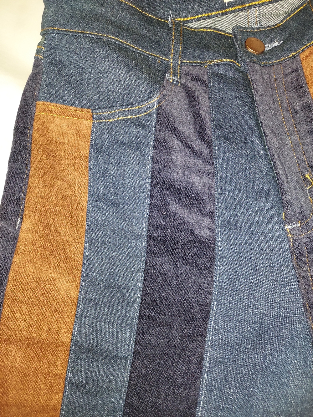 Altar'd State Daisy Suede Patchwork Stripe Flare Jeans Boho 70s Retro - 26 - Picture 9 of 10